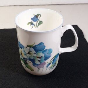 Rose of England Porcelain Cup/Mug Blue Sweet Pea Flowers Cottagecore Grandmacore